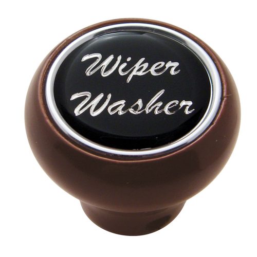 (CARD) WOOD DELUXE DASH KNOB W/ GLOSSY "WIPER/WASHER" STICKER - BLACK