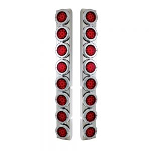 (2/BULK) S.S. PB 16 LED CUTOUT REAR A/C BRACKET W/2" 9 RED LED FLAT REFLECTOR LIGHT & CR. PL. BEZEL - RED LENS