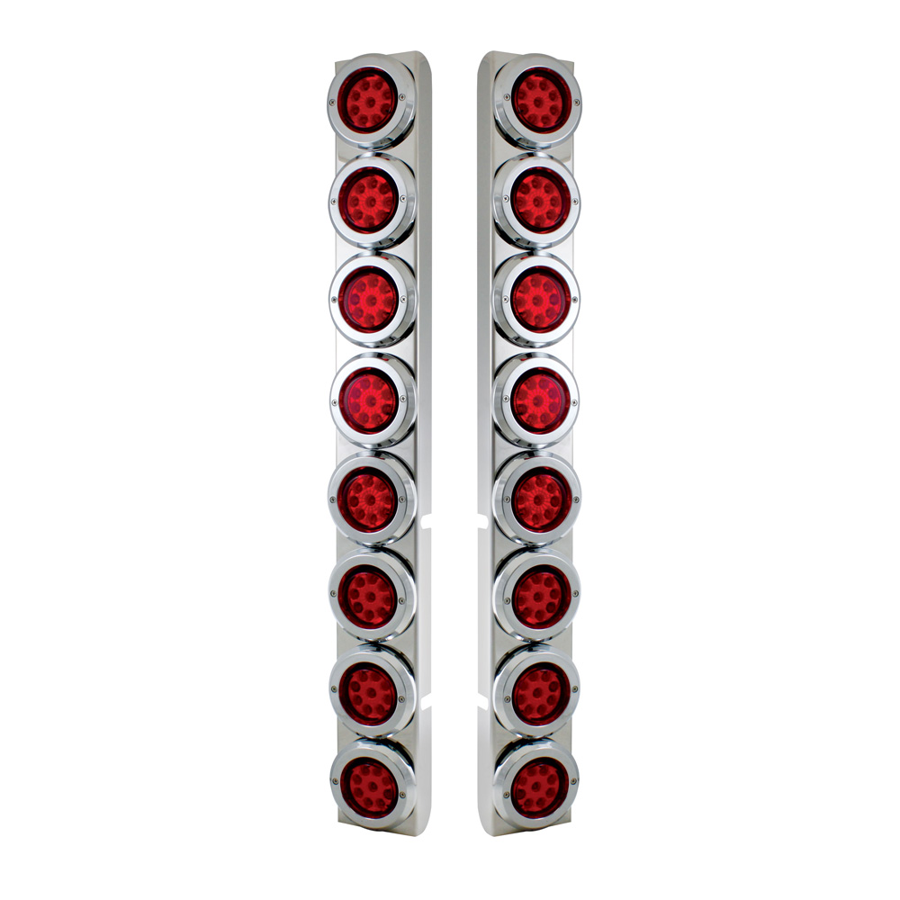 (2/BULK) S.S. PB 16 LED CUTOUT REAR A/C BRACKET W/2" 9 RED LED FLAT REFLECTOR LIGHT & CR. PL. BEZEL - RED LENS