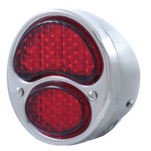 19 RED+4 WHITE LED 1928-1931 FORD TAIL LIGHT W/ STAINLESS STEEL HOUSING - RED/CLEAR LENS (12V)