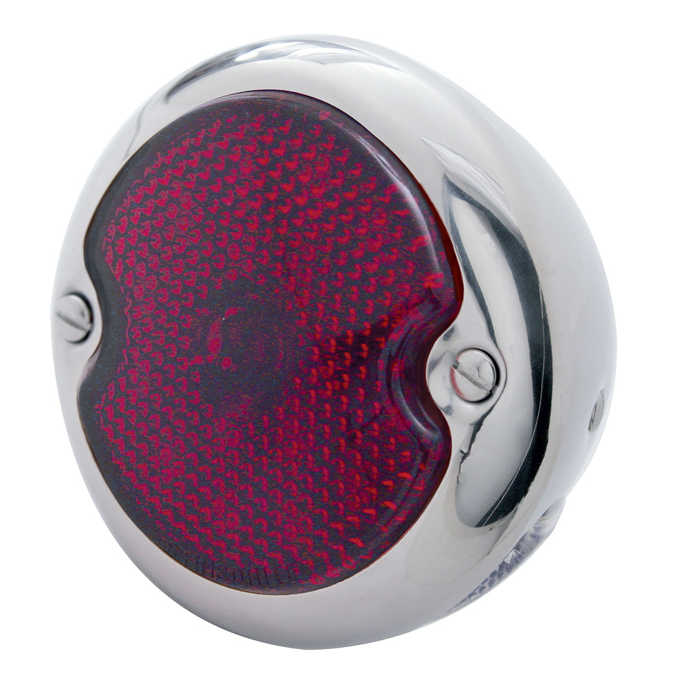 (CARD) 19 RED + 5 WHITE LED 1933-36 FORD TAIL LT W/STAINLESS STEEL HOUSING-RED/CLR LENS